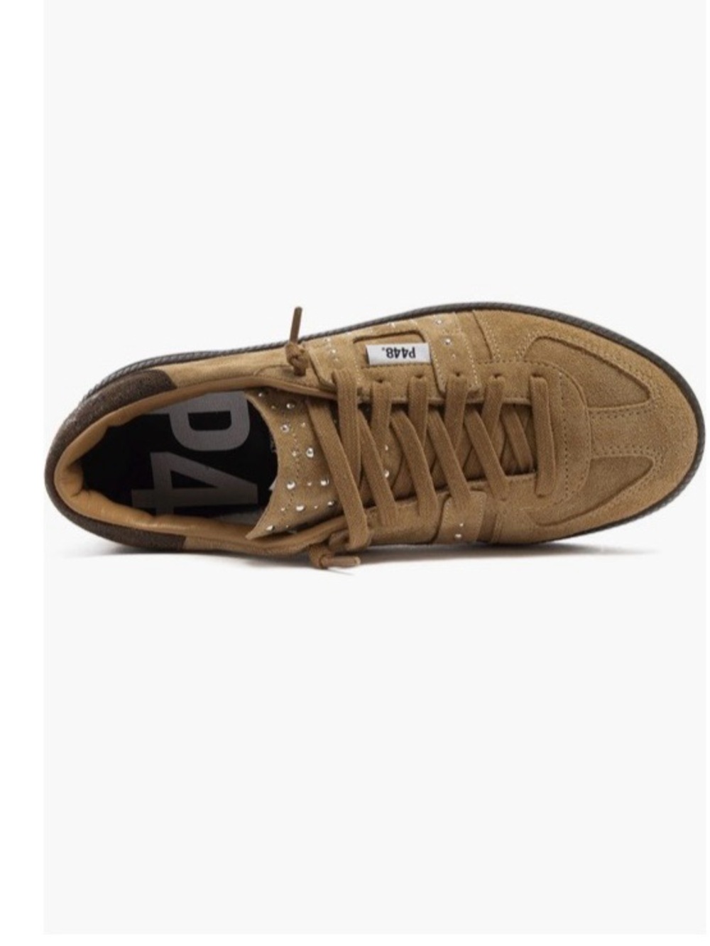 P448 Women's Low-Top Suede Sneaker in Tan with Stud Accents